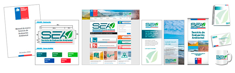 Diseño de nuevo logotipo y brandbook, incluyendo interfaz wireframes y diseño para Sharepoint. Web: http://sea.gob.cl/